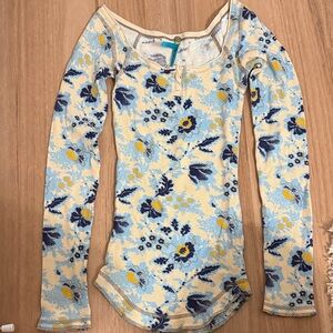 Free People Blue Floral Thermal Top
